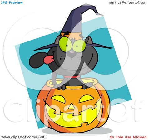 Royalty-Free (RF) Clipart Illustration of a Black Cat Sitting Inside Of A Pumpkin And Wearing ...