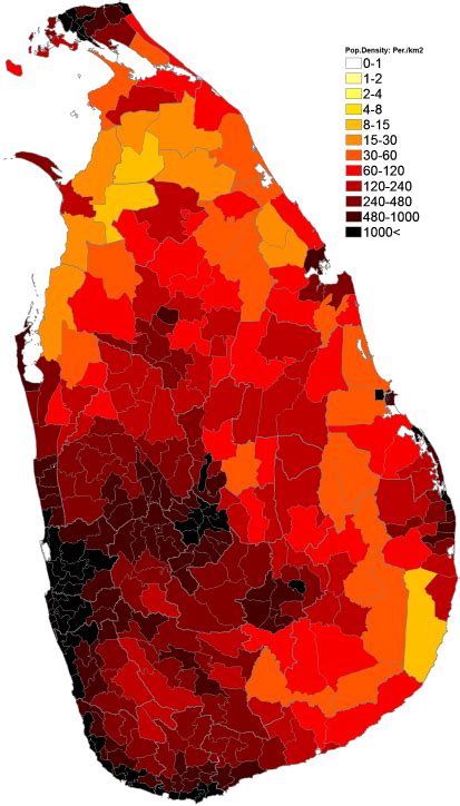 48.Population density (administrative boundaries) map of Sri Lanka ...