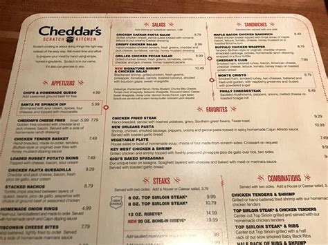 Cheddar's Menu Printable Version