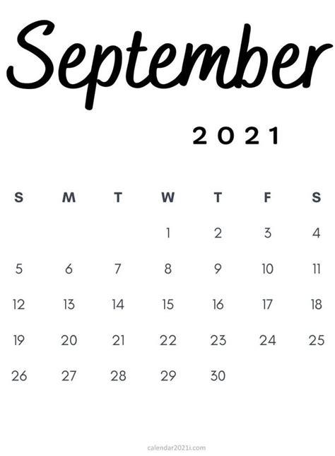 September 2021 Minimalist Calendar Printable