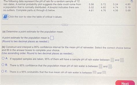 Solved The following data represent the pH ﻿of rain for a | Chegg.com