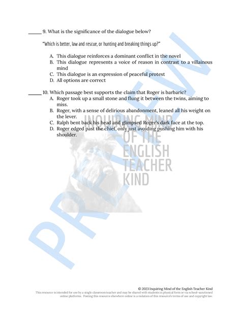 Lord of the Flies Chapter 11 Close Reading Analysis Worksheet ...