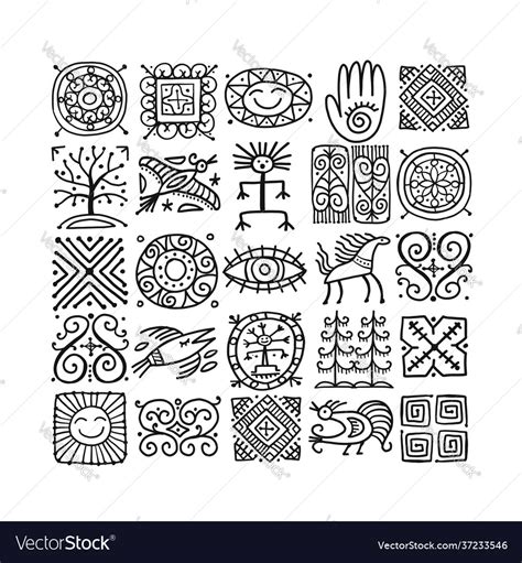 Ethnic handmade ornament folk nordic symbols art Vector Image