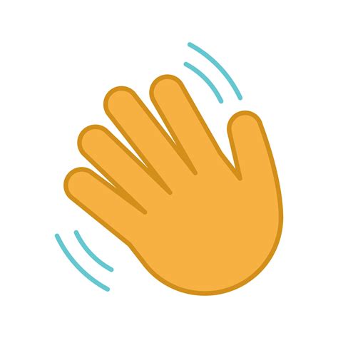 Waving hand gesture emoji color icon. Hello, hi, bye, goodbye hand gesturing. Greeting palm ...