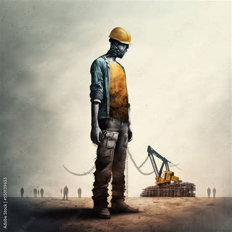 Modern slavery of construction worker, violation of human rights, slavery, forced labour, debt ...