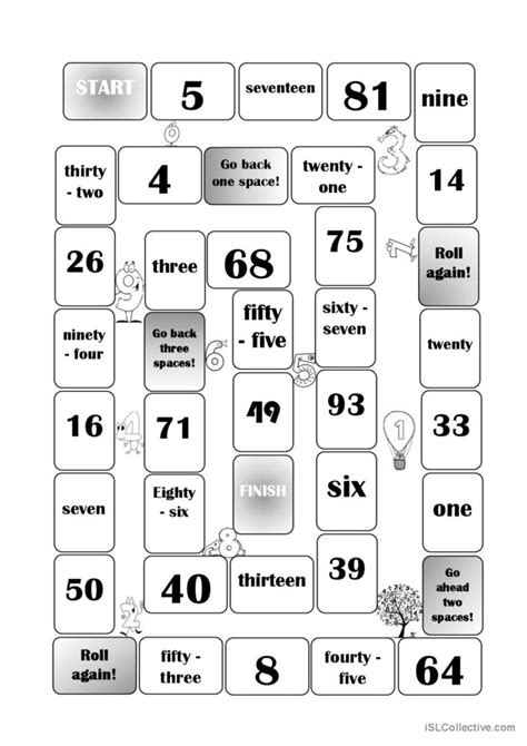 Numbers game board game: English ESL worksheets pdf & doc