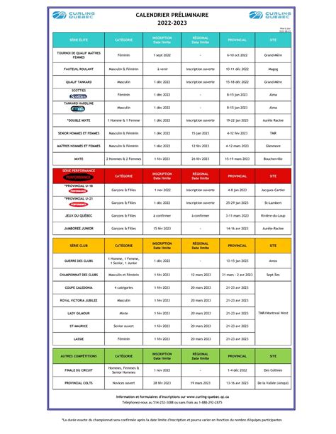 Championship calendar | Curling Québec