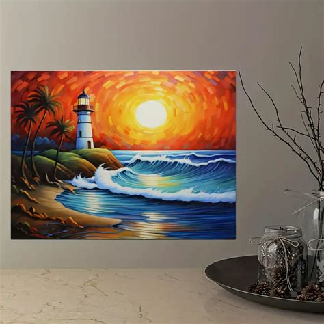 1pc Framed Seascape Canvas Print Poster Beach Lighthouse Canvas Wall Art Artwork Wall Painting ...