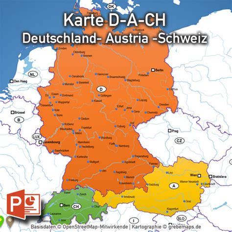 PowerPoint-Karte Deutschland Austria Schweiz D-A-CH mit Bundesländern ...