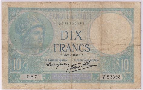 France - 10 francs 1940 used currency note - KB Coins & Currencies