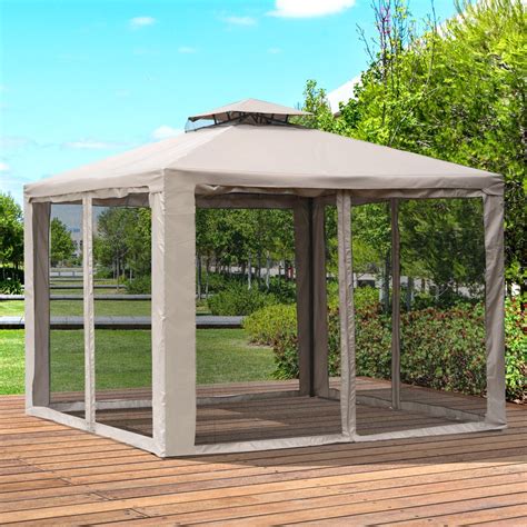 Outsunny 10’ x 10’ Steel Fabric 2.95m /9.7' Outdoor Patio Gazebo Pavilion Canopy Tent Steel 2 ...