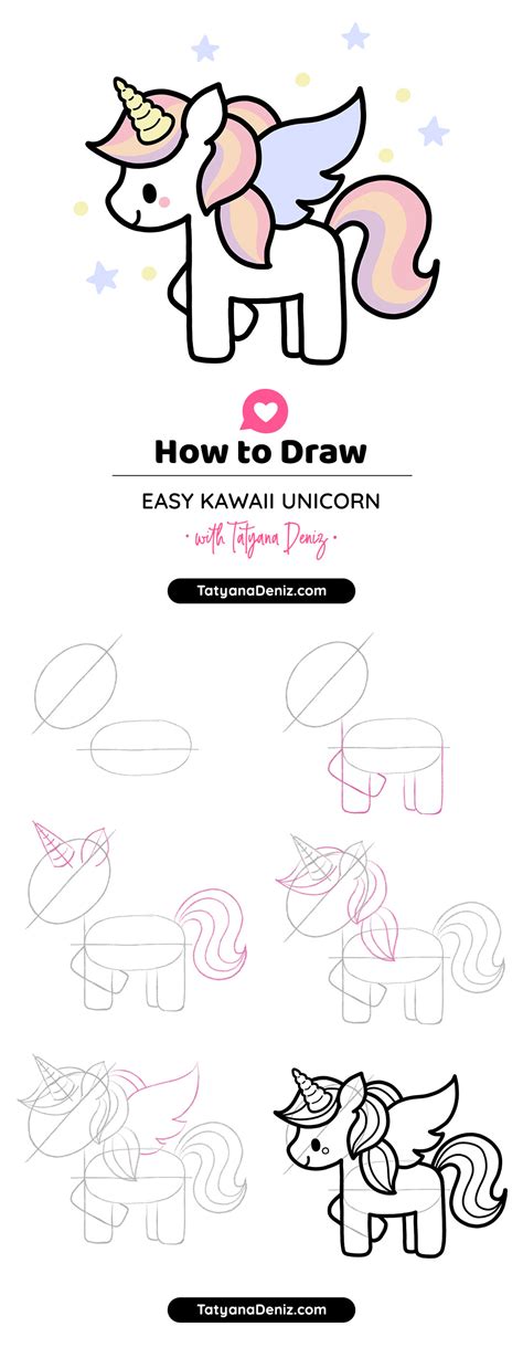 How to draw cute and easy kawaii unicorn step-by-step