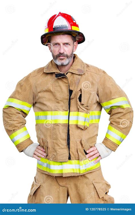 Handsome Fireman in Uniform with White Background Stock Image - Image ...