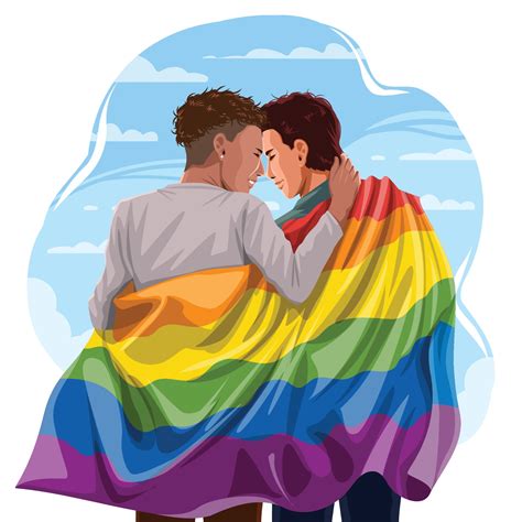 Homosexual Couple Hugging with Pride LGBTQ Flag 2373820 Vector Art at ...