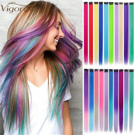 Vigorous Long Straight Clip In One Piece Hair Extensions 20 Inch Synthetic Two Tone Fake Hair ...