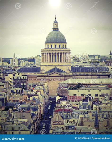 Dome of Pantheon in Paris with Old Toned Effect Stock Photo - Image of ...