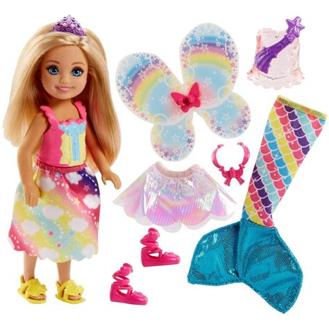 Barbie Rainbow Cove Chelsea Dress Up Doll with 3-Themed Outfits ...