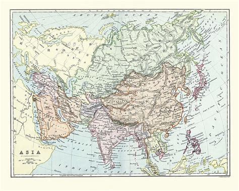 Antique map of Asia, 1884, 19th Century (Photos Framed, Prints, Puzzles ...