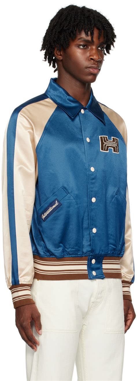 HAULIER Blue & Off-White Paneled Bomber Jacket