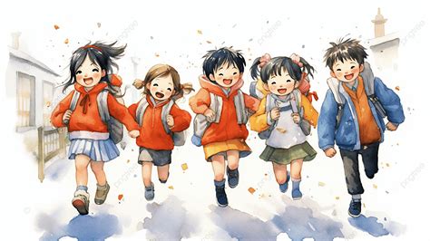 Students Happy Going To School Illustration Background, Student, Go To ...