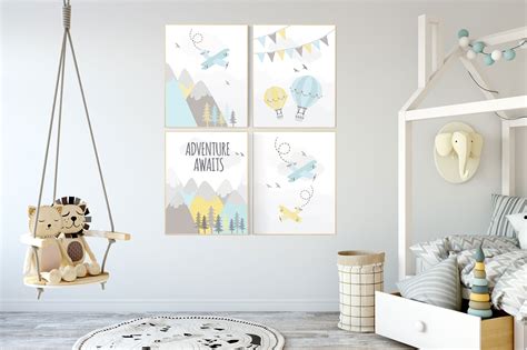 Adventure nursery decor, nursery decor airplane, world map nursery, adventure awaits, yellow ...