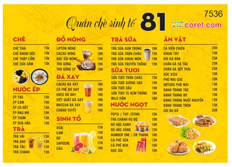 Menu quán chè sinh tố 81 file vector corel | Download file corel thiết kế đồ họa vector VIP