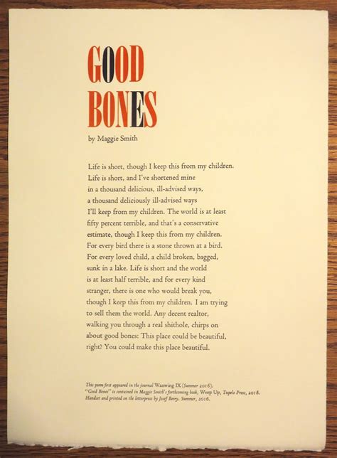 Good Bones - Broadside by Maggie Smith | Good bones poem, Good bones ...