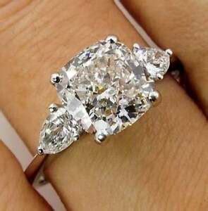 3.10CT Cushion & Pear Cut Diamond Engagement 3 Stone Ring 14K White Gold Over | eBay