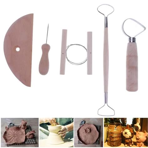 5pcs/set Pottery Tools Clay Ceramics Molding Tools Wood Handle ...