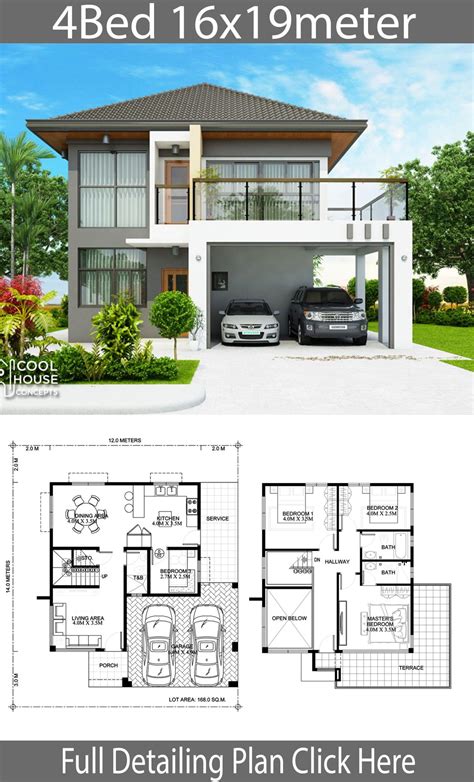 Home design plan 16x19m with 4 Bedrooms - Home Ideas | Philippines house design, 2 storey house ...