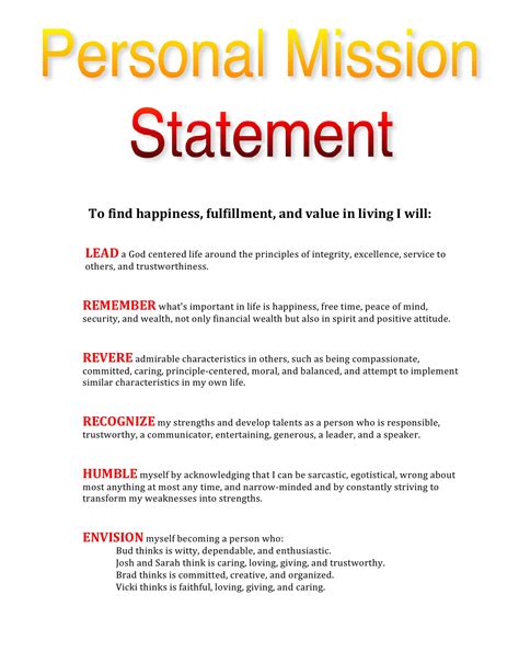 Personal Mission Statement Worksheet