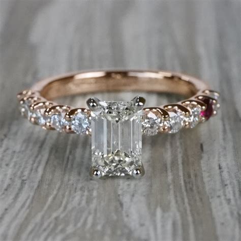 Ruby Gemstone Touch Emerald Cut Diamond Engagement Ring