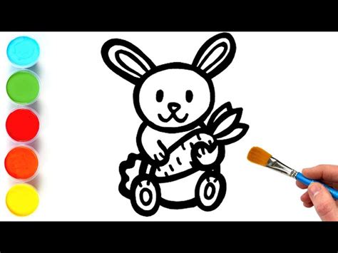 Bunny with Carrot Drawing, Painting and Coloring for Kids, Toddlers | How to Draw, Paint Basics ...