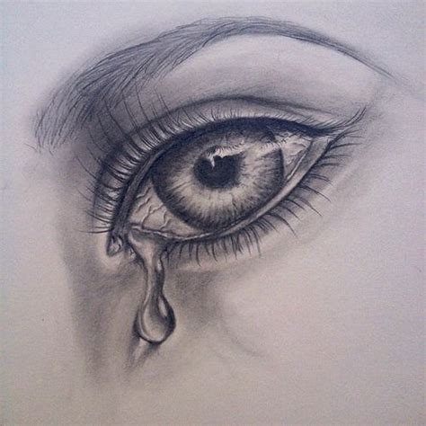 a pencil drawing of an eye with tear coming out of it's irise