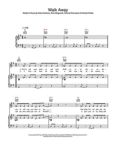 Kelly Clarkson 'Walk Away' Sheet Music and Printable PDF Music Notes ...