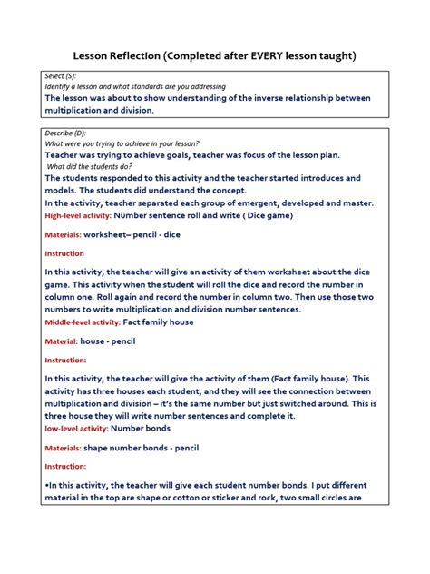 Lesson Reflection | PDF | Understanding | Teachers