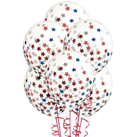 6ct, 12in, Patriotic Stars Confetti Latex Balloons | Party City