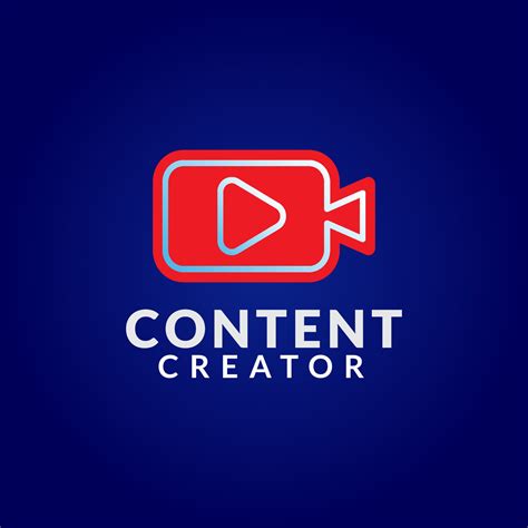Content Creator Logo Design Template on Dark Blue Background. Pictorial Logo Concept with Red ...