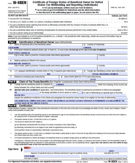 How to Fill Out a W-8BEN Form as a Canadian Author — Michelle Cornish ...