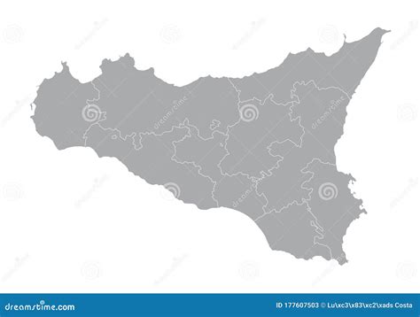 Sicily regions map stock illustration. Illustration of island - 177607503