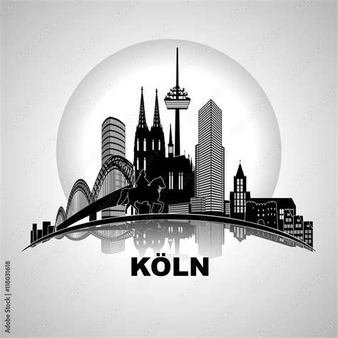 Köln Wandtatoo rund Silhouette Kullisse Sehenswürdigkeiten Umriss ...