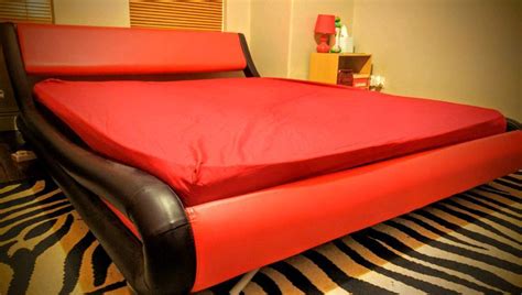 ENZO Italian Modern designer King size leather bed (red and black) + Memory spring mattress | in ...