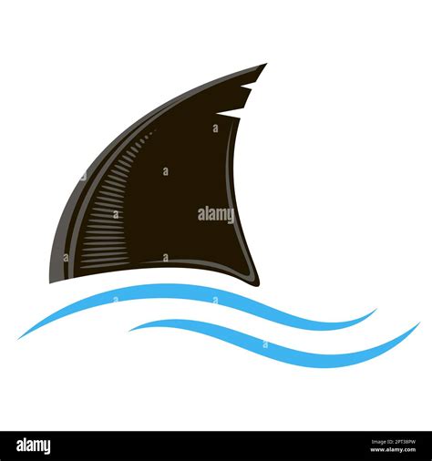 Shark Fin Silhouette Icon and Blue Waves Isolated on White Background Stock Photo - Alamy