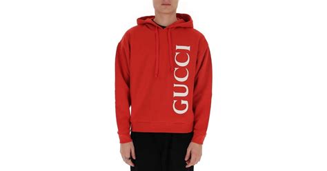 Gucci Cotton Logo Printed Hoodie in Brick/White (Red) for Men - Save 19 ...