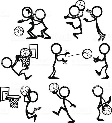 Stickfigures playing basketball in a variety of poses and situations. | Stick figures, Free ...