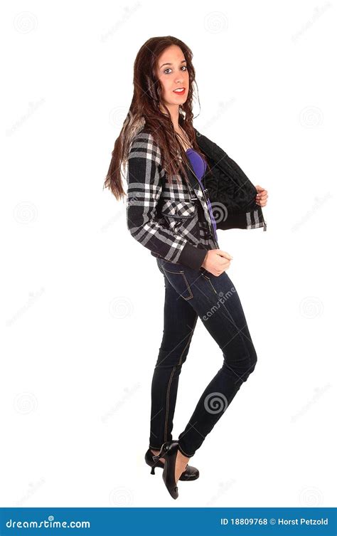 Girl in jeans standing. stock photo. Image of attractive - 18809768