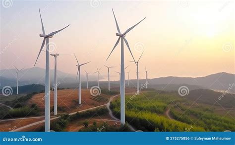 Wind Turbine Farm Power Generator in Beautiful Nature Landscape for Production of Renewable ...