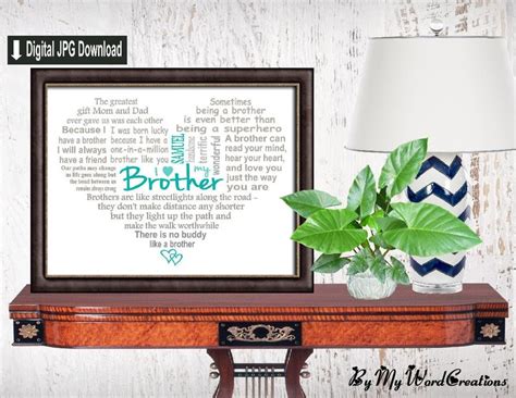 Personalized Brother Heart Word Art Brother Word Art Heart | Etsy