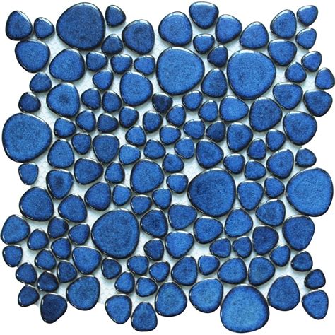 Blue porcelain pebble tiles heart-shape glazed wall tile mosaic | Bravotti.com