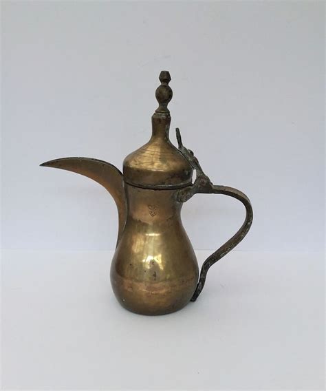 Turkish teapot, old brass Dallah coffee pot, unpolished shabby heavy ...